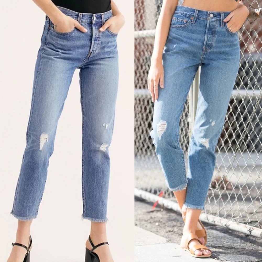 Levi's Wedgie Premium Icon Fit Jean Distressed Fray Hem High Rise Truth Unfolds